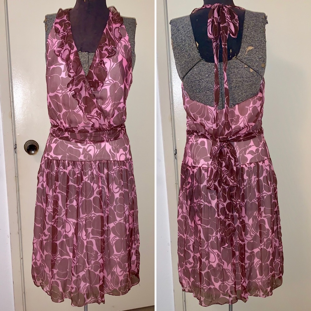 Silk belted halter floral dress size 6 Milly of NY
